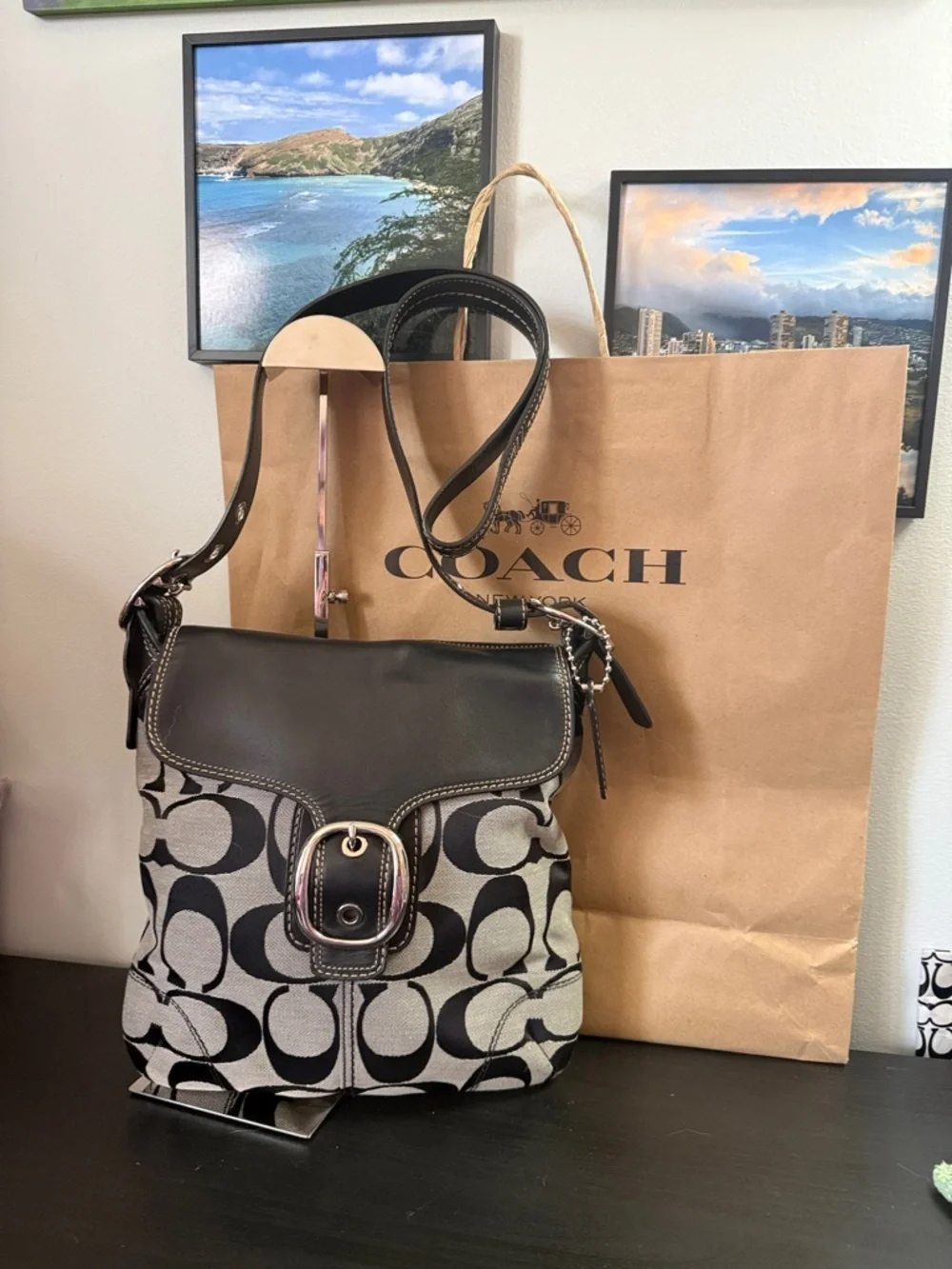 Coach Signature Leather and Canvas Flap Duffle Bag - Picture 3 of 17